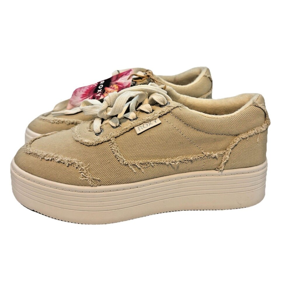 Roxy‎ Platform Shoes Sneaker Sheilahh Fray 2.0 Natural Canvas Squishy Coastal 8